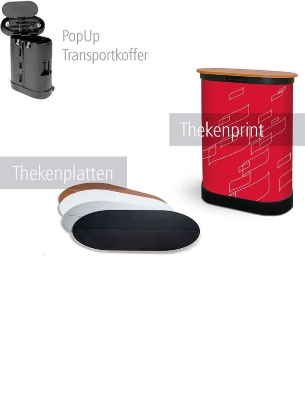 Thekenplatten und Grafikpanele von PopUp-Transportkoffer