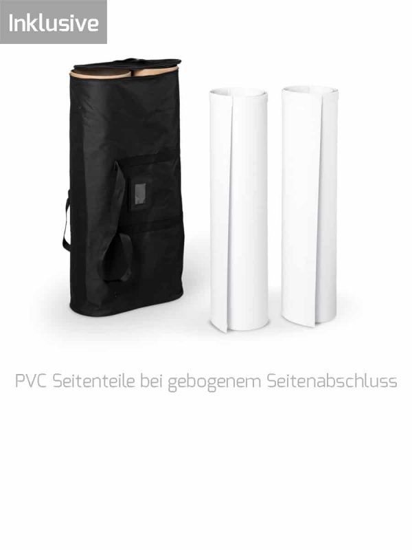 Textile Faltwand, gebogen, mit PVC Seitenteilen