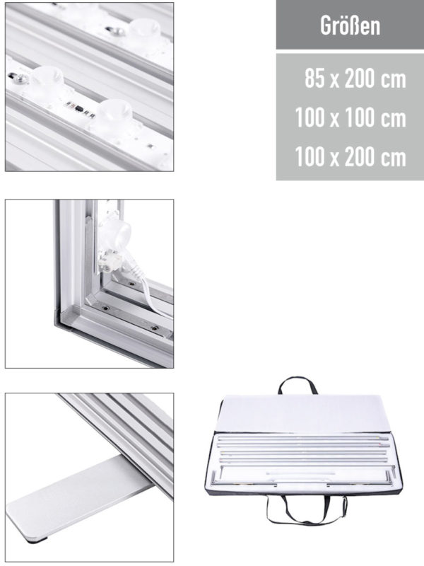 Systembestandteile des LED Leuchtrahmen Double 80