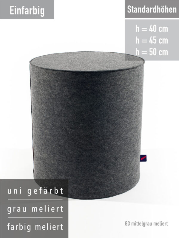 SItzzylinder mit Bezug aus Wollfilz in drei Sitzhöhen