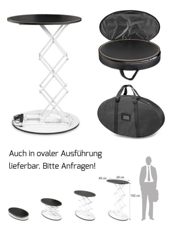 Die ovale Form der Messetheke zig-zag mit LED