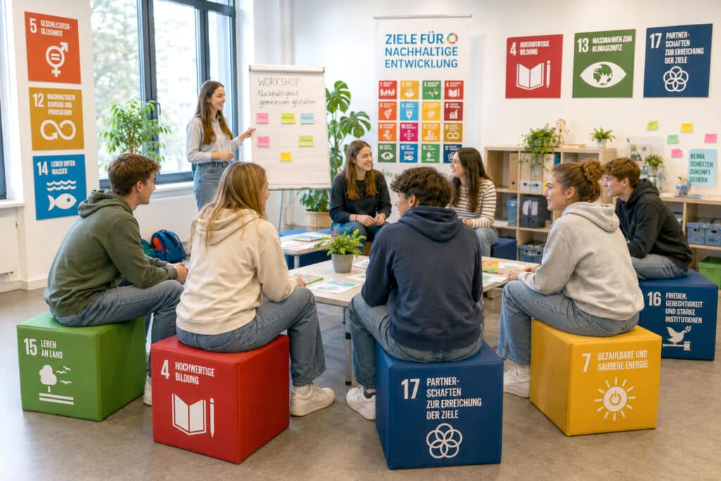 SDG-Sitzwürfel im Einsatz für Bildung für nachhaltige Entwicklung (BNE)